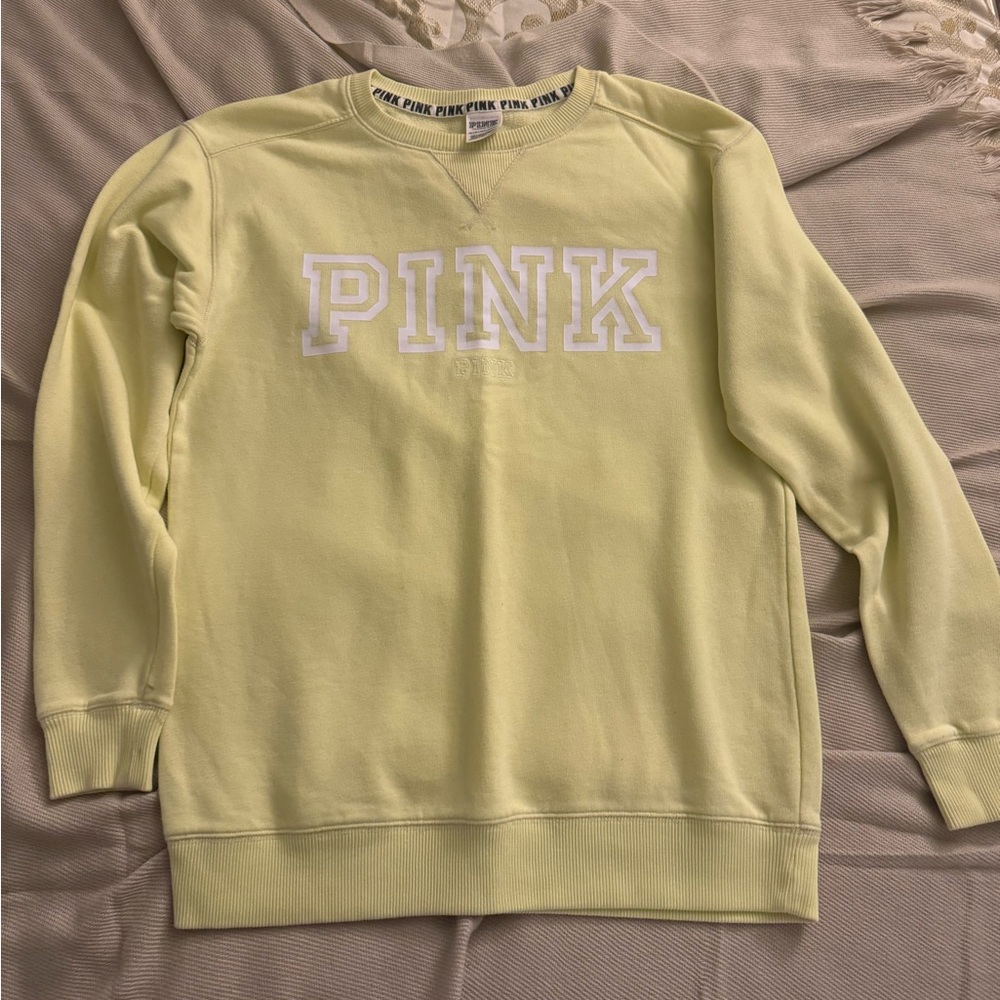 PINK Victoria's Secret Light Yellow Crew Neck Sweater